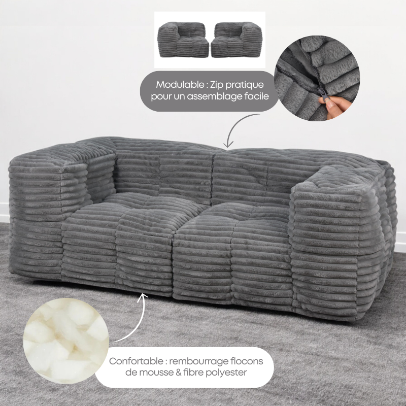 Canapé Modulable Fourrure Côtelé - 90x180 Cm
