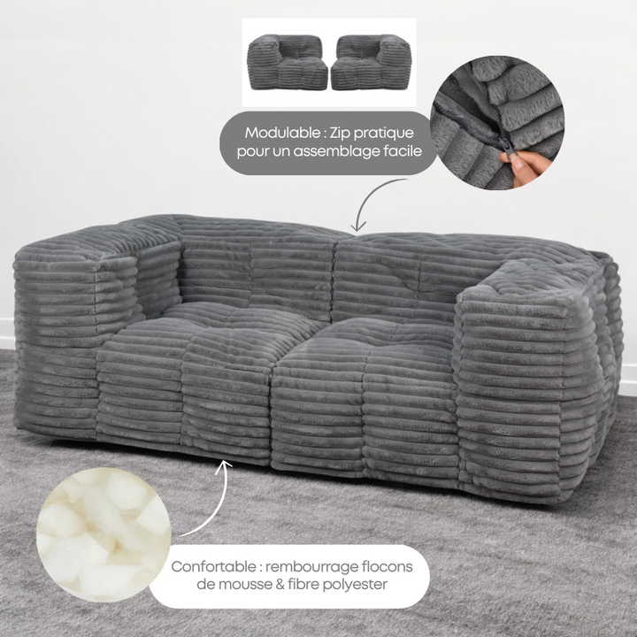 Canapé Modulable Fourrure Côtelé - 90x180 Cm