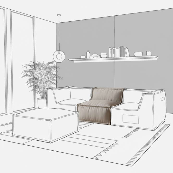 Module Central Pour Canapé Modulable - Effet Lin - 90x82 Cm