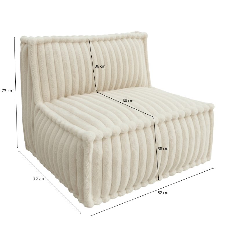 Module Central Pour Canapé Modulable - Fourrure Côtelée - 90x82 Cm