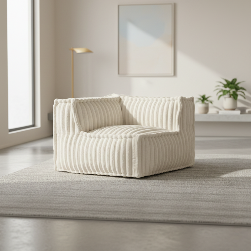 Module D’angle Gauche Pour Canapé Modulable - Fourrure Côtelée - 90x90 Cm