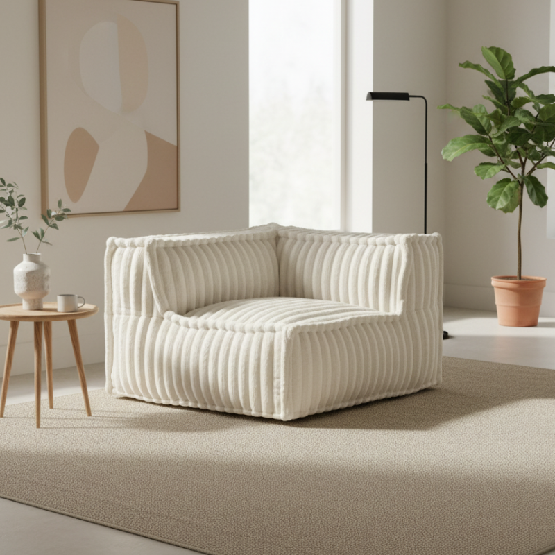 Module D’angle Gauche Pour Canapé Modulable - Fourrure Côtelée - 90x90 Cm