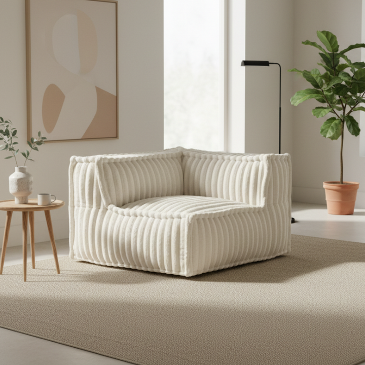 Module D’angle Gauche Pour Canapé Modulable - Fourrure Côtelée - 90x90 Cm