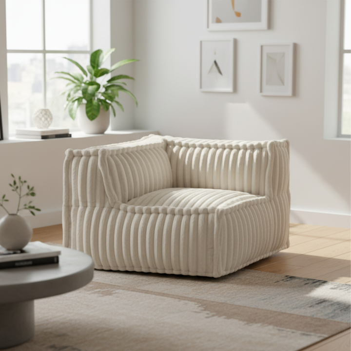 Module D’angle Gauche Pour Canapé Modulable - Fourrure Côtelée - 90x90 Cm