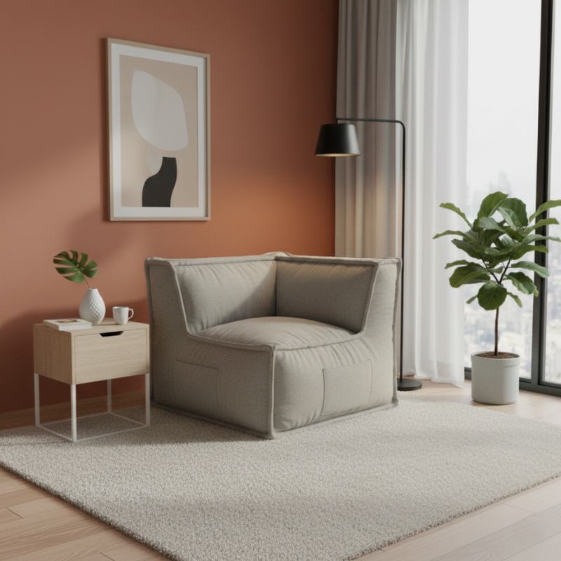 Module D’angle Réversible Pour Canapé Modulable - Effet Lin - 90x90 Cm