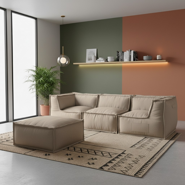 Pouf Méridienne Pour Canapé Modulable - Effet Lin - 80x60x38 Cm