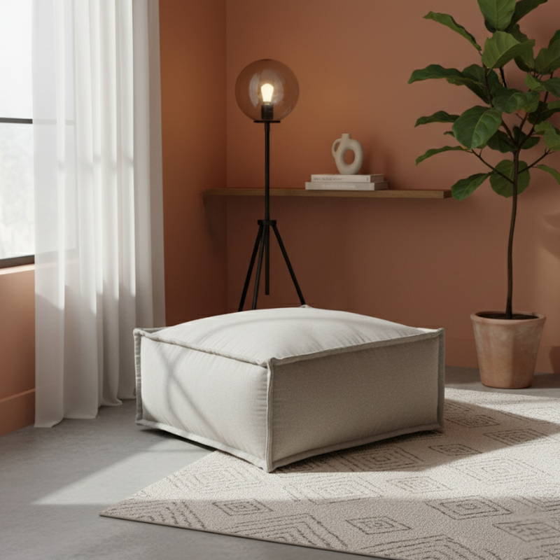 Pouf Méridienne Pour Canapé Modulable - Effet Lin - 80x60x38 Cm