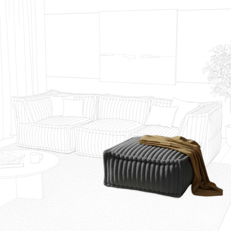 Pouf Méridienne Pour Canapé Modulable - Fourrure Côtelée - 80x60x38 Cm