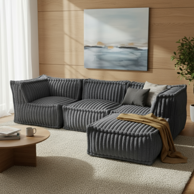 Pouf Méridienne Pour Canapé Modulable - Fourrure Côtelée - 80x60x38 Cm