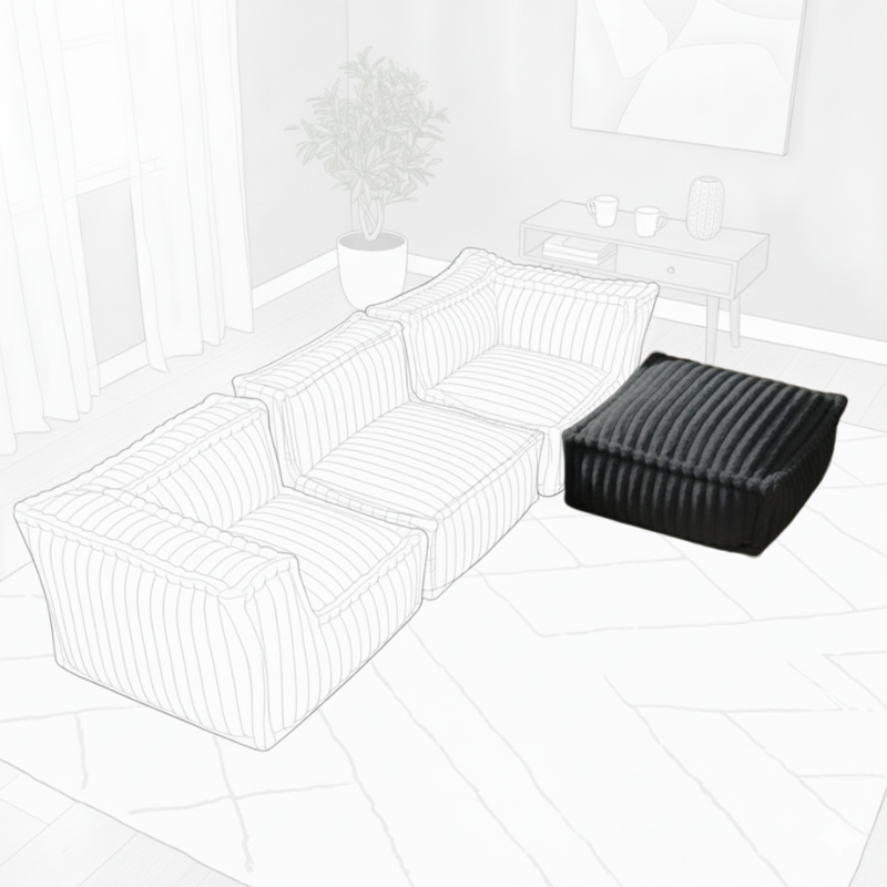 Pouf Méridienne Pour Canapé Modulable - Fourrure Côtelée - 80x60x38 Cm