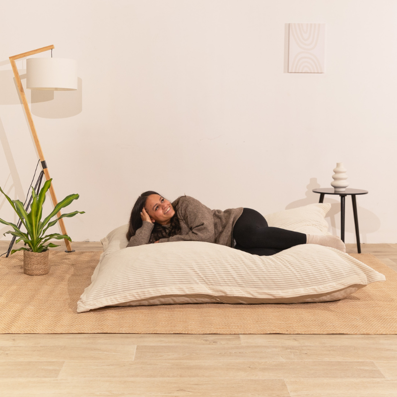 Pouf Velours Côtelé Déhoussable - 140x180 Cm