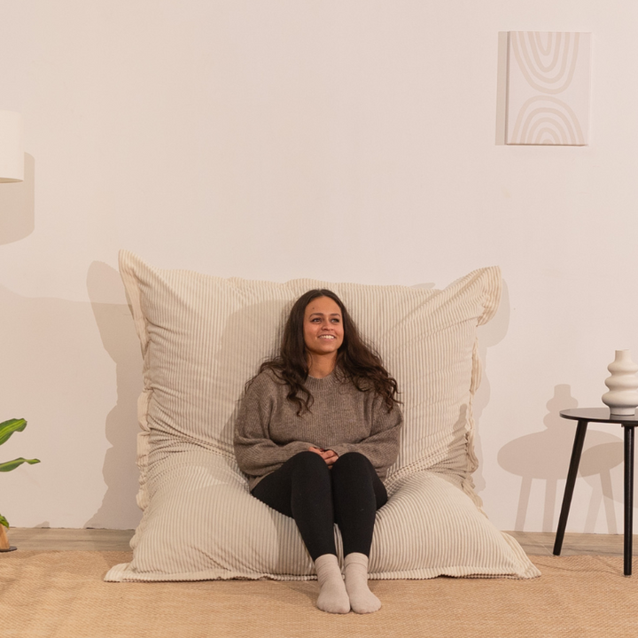 Pouf Velours Côtelé Déhoussable - 140x180 Cm