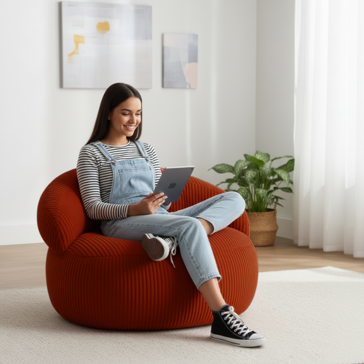 Pouf XXL Déhoussable En Velours Côtelé - 110 X 100 Cm