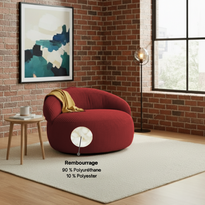 Pouf XXL Déhoussable En Velours Côtelé - 110 X 100 Cm
