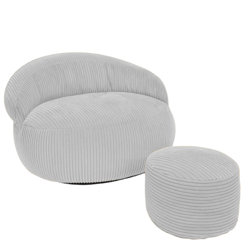 Pouf XXL En Velours Côtelé Déhoussable - 110 X 100 Cm + Repose-Pieds