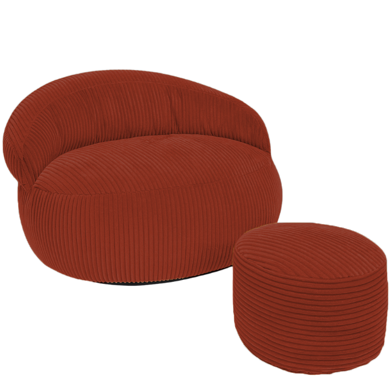Pouf XXL En Velours Côtelé Déhoussable - 110 X 100 Cm + Repose-Pieds