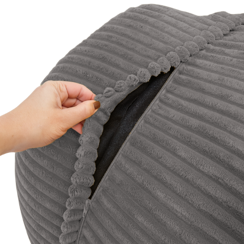 Pouf XXL En Velours Côtelé Déhoussable - 110 X 100 Cm + Repose-Pieds
