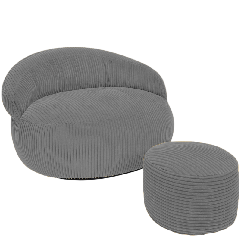 Pouf XXL En Velours Côtelé Déhoussable - 110 X 100 Cm + Repose-Pieds