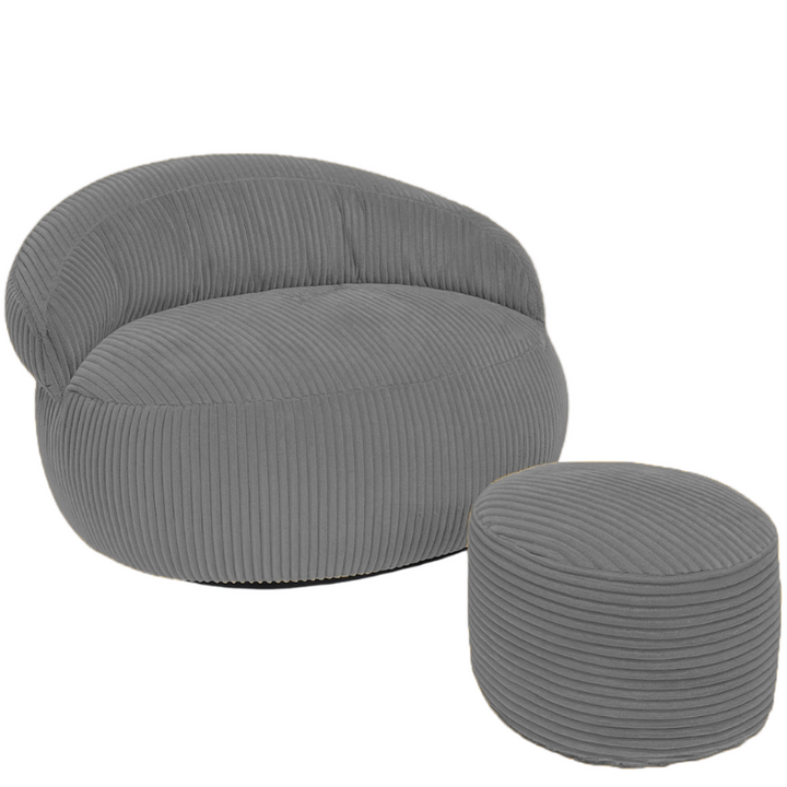 Pouf XXL En Velours Côtelé Déhoussable - 110 X 100 Cm + Repose-Pieds