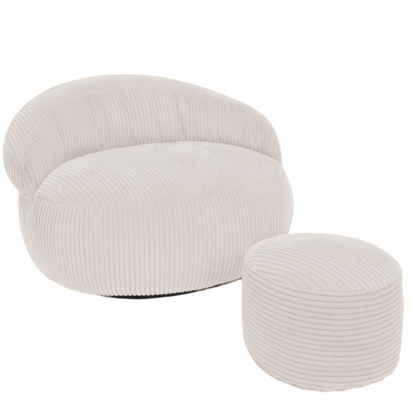 Pouf XXL En Velours Côtelé Déhoussable - 110 X 100 Cm + Repose-Pieds