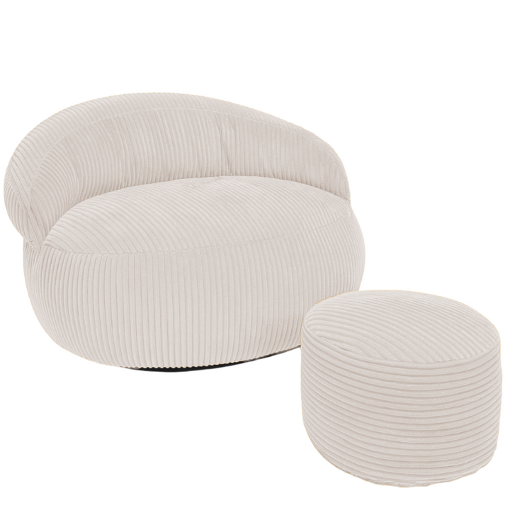 Pouf XXL En Velours Côtelé Déhoussable - 110 X 100 Cm + Repose-Pieds