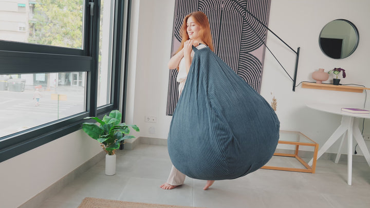 Pouf Poire Velours Côtelé Déhoussable - 105x85 Cm